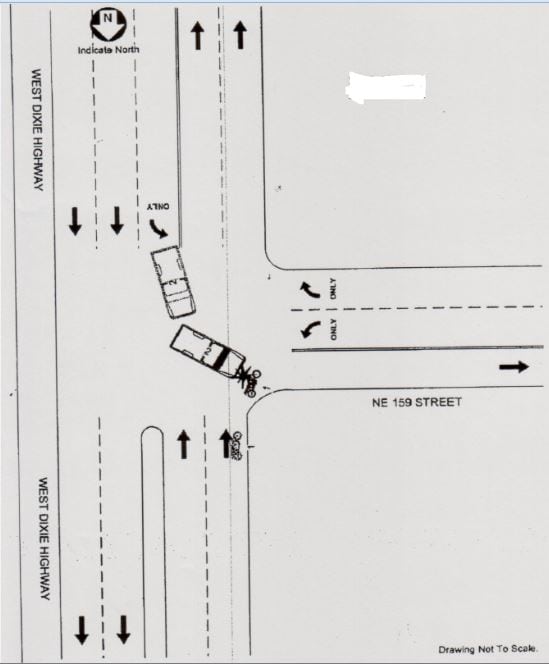 Diagram of motorcycle crashing into car after car cut motorcycle off