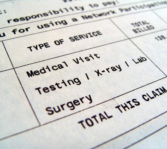 Bill for Medical Visit, Testing, X-ray, Lab, Surgery