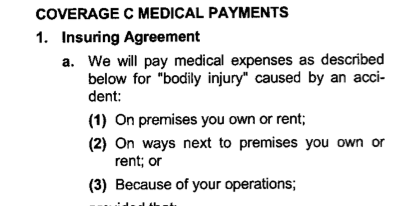 Will a property owner's Medpay coverage pay for a pedestrian's bills if a car hits them?