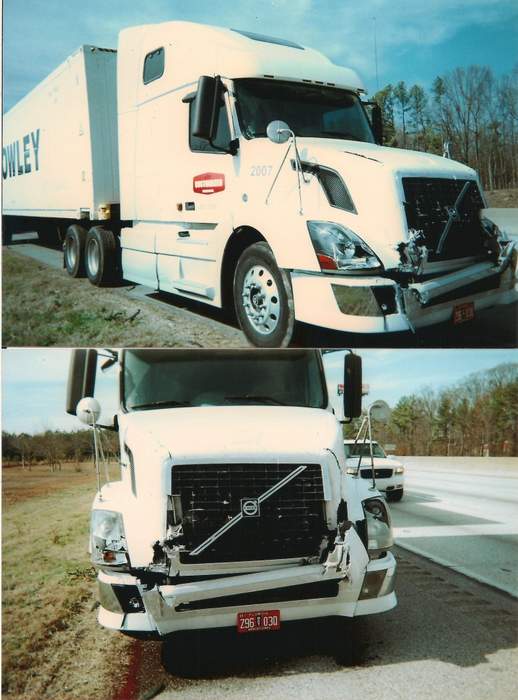 Front Damage to Truck: Tractor Trailer (18 wheeler) 