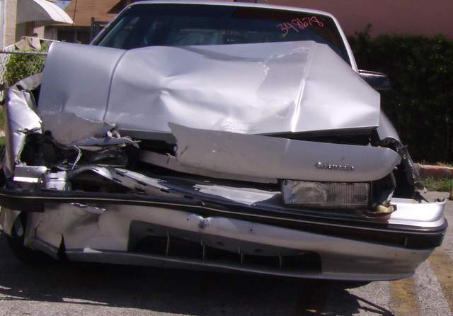 Car with front end damage.