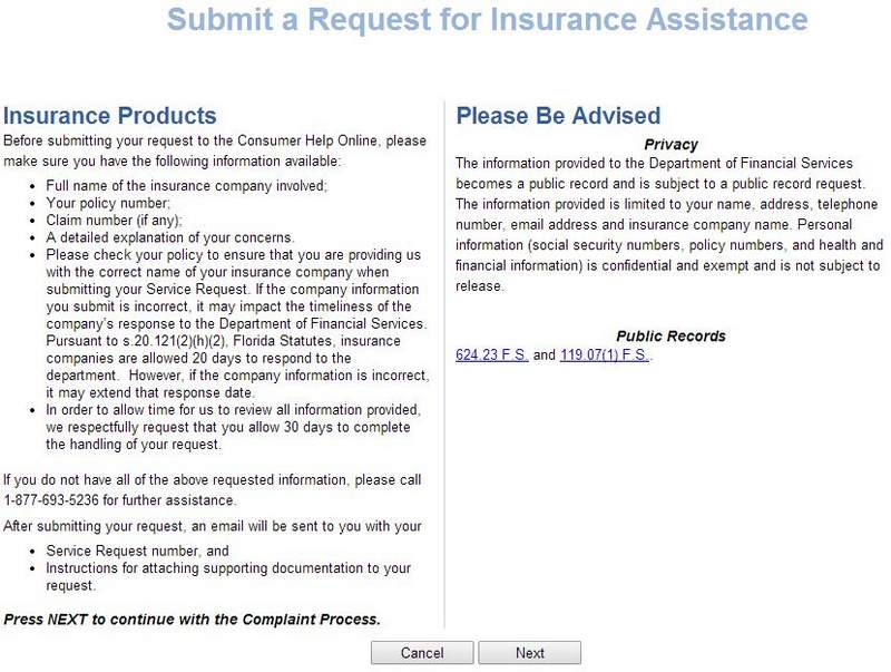 Submit a request for insurance assistance 