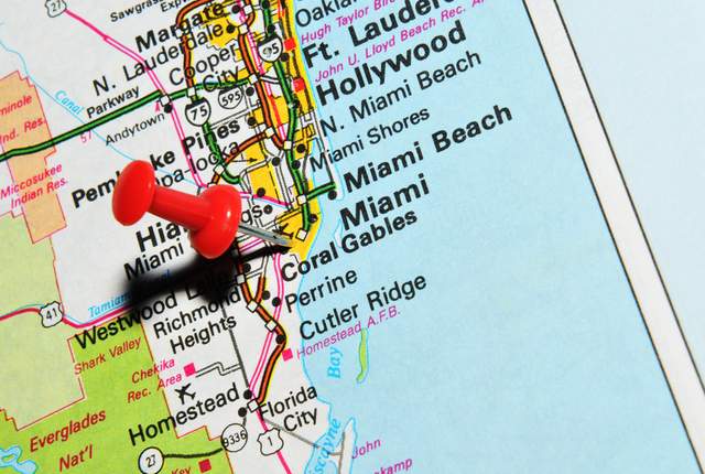 Map of South Florida. Coral Gables.