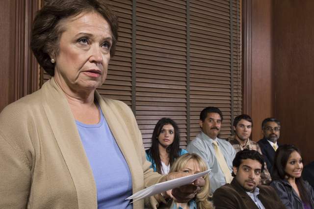 Juror in courtroom. 