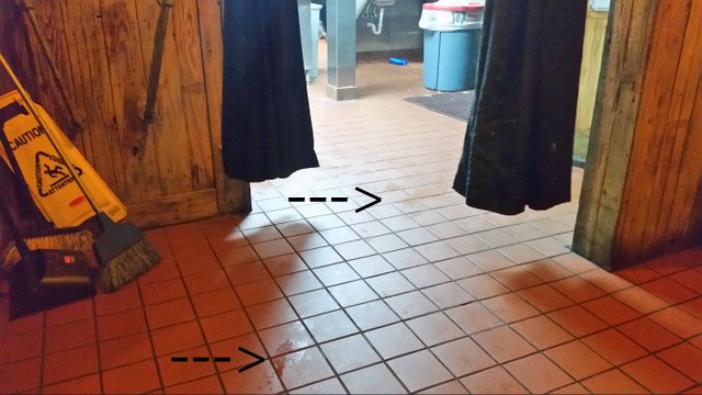 Footprints on floor outside of kitchen restaurant.