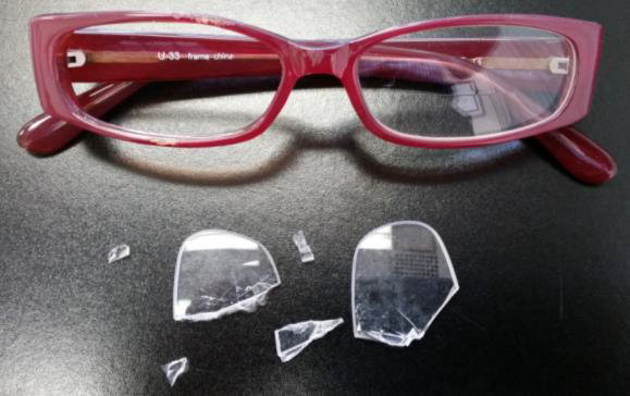 guest's glasses broke when she fell. 