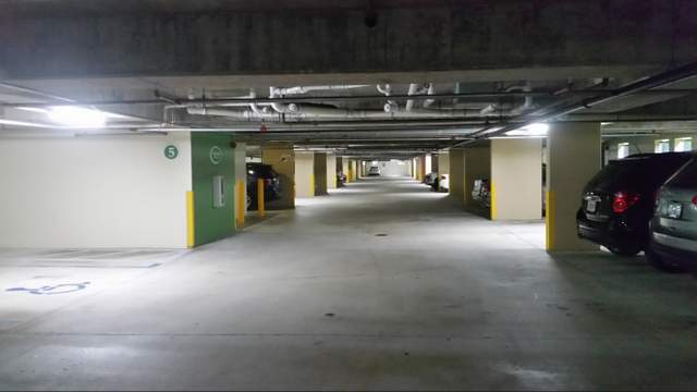 Inside a parking garage