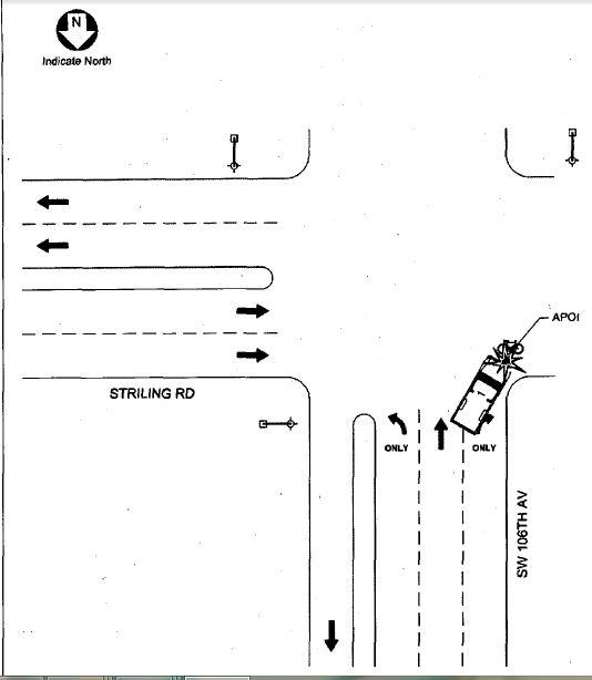 Diagram of crash report Bicyclist hit by truck in Cooper City, Broward County, Florida