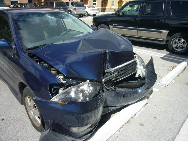  Front end damage to car after crash