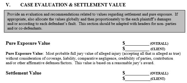 Case Value & Settlement Value (Hartford Attorney Report)