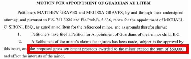 over 50K settlement - motion appoint guardian ad litem