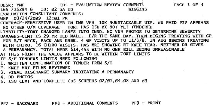 Allstate CDS - Evaluation Review Comments