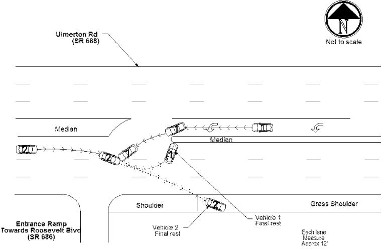 crash diagram where car made a left hand turn into other driver's right of way