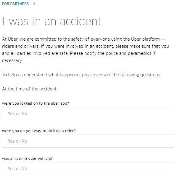 Uber drivers - I was in an accident form