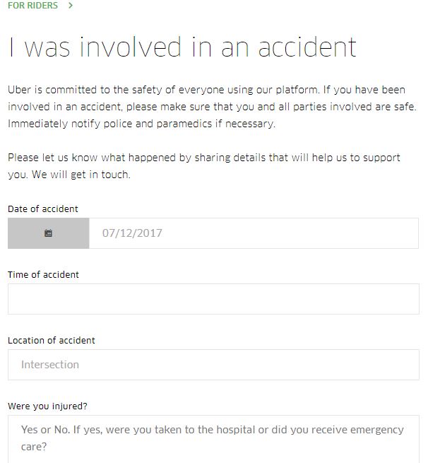 screenshot uber rider accident form
