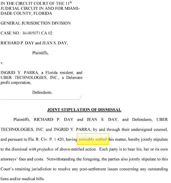 Court document shows Uber passenger settled lawsuit against Uber driver and Uber