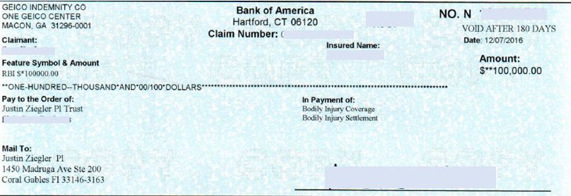 100k GEICO settlement check