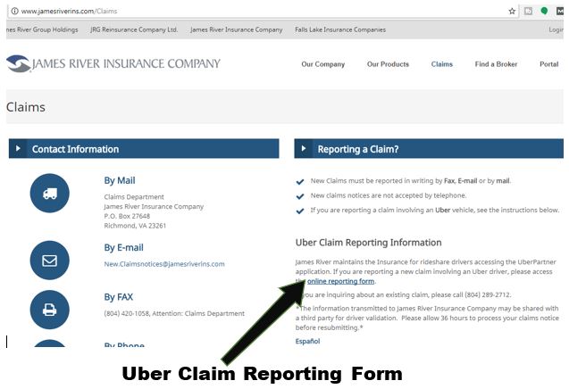 Uber claim reporting form - James River Insurance Company