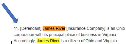 James River Insurance Company - citizen of Ohio and Virginia