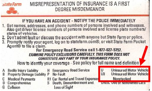 State Farm back of insurance card showing what symbols mean