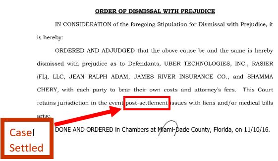 order of dismissal after Uber wrongful death car accident settlement - Pablo Sanchez v Uber, Adam, Chica