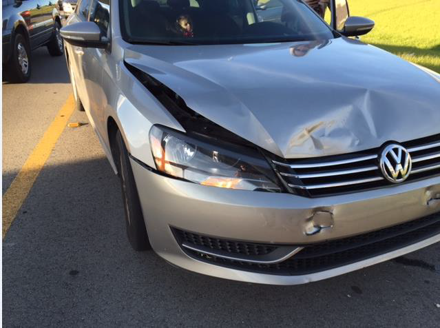front of damage to Volkswagon Passat
