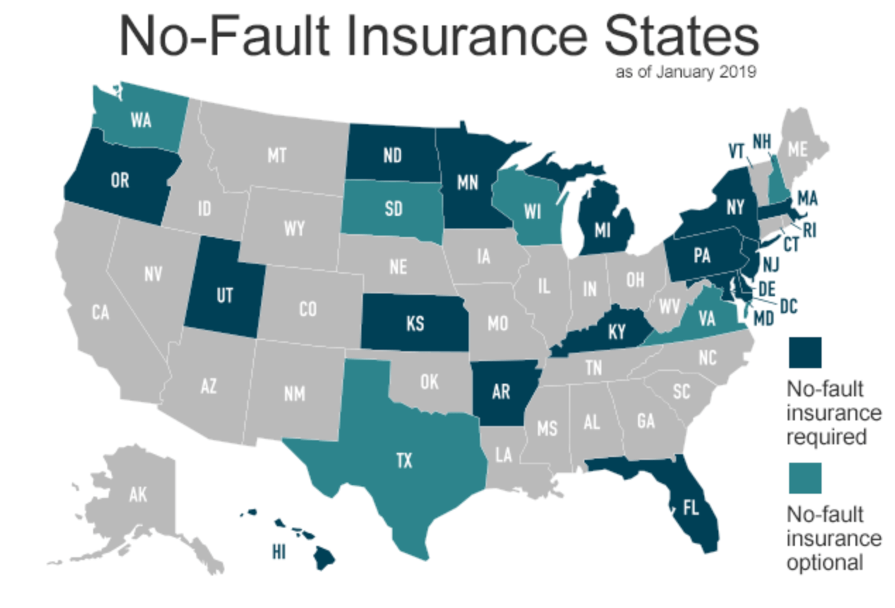 Map of No Fault Insurance states