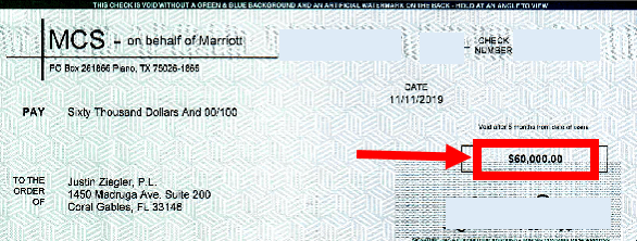 MCS (Marriott) $60,000 settlement check