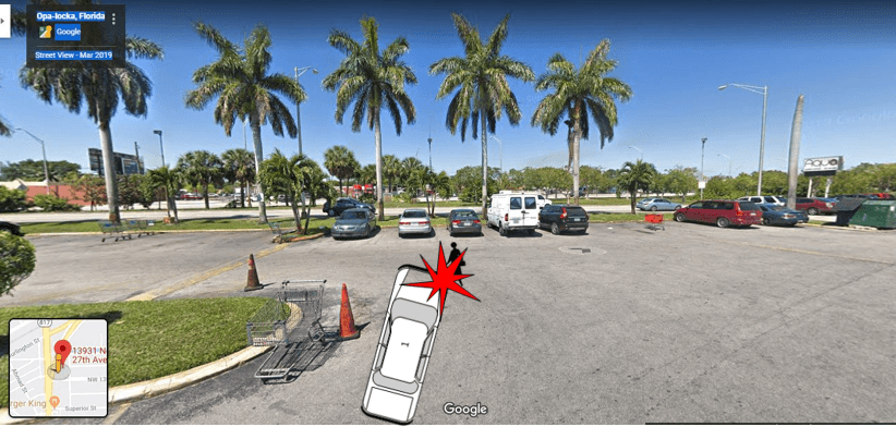 car hit pedestrian image in parking lot