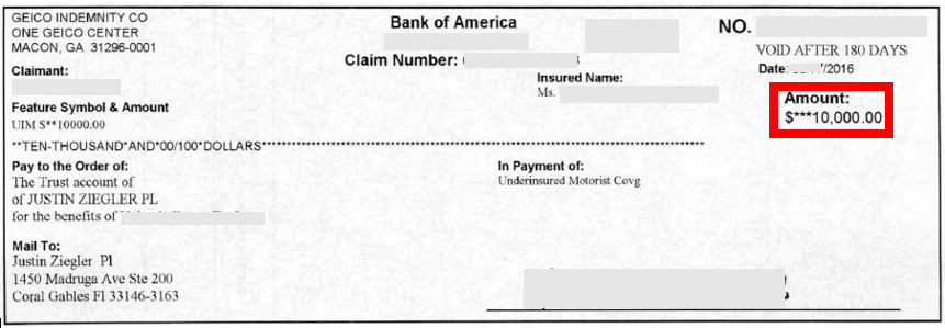 GEICO $10K settlement check