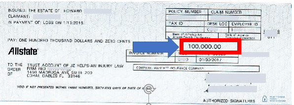 $100K car accident settlement check