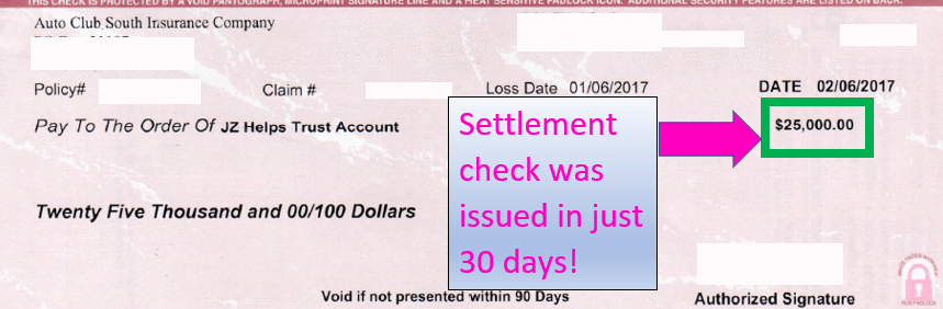 25k settlement check issued (in just 30 days!)