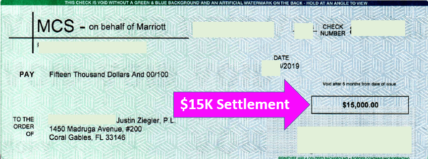 Marriott $15K Settlement check 