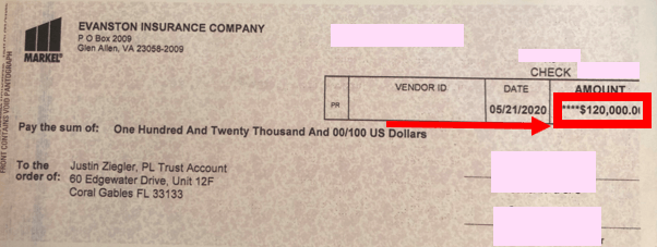 Markel settlement check for pain and suffering and medical bills