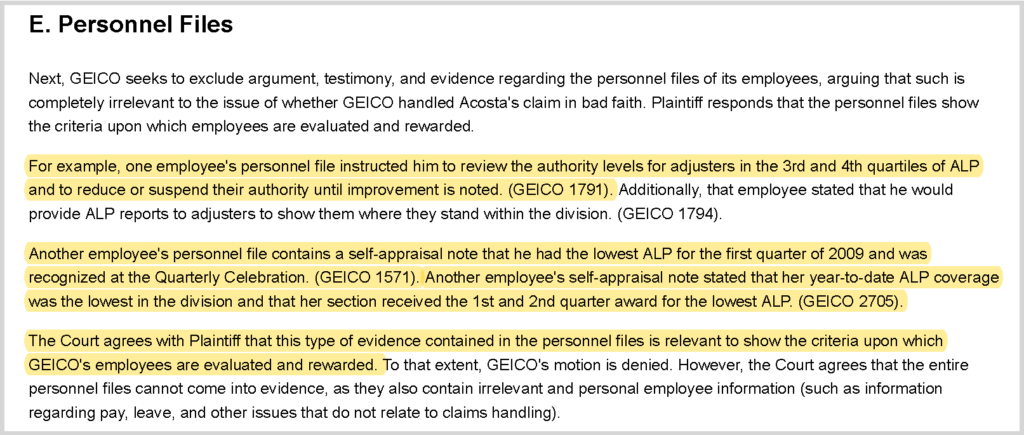 order saying GEICO employee self-appraisal's are relevant - Hines v. GEICO INDEMNITY COMPANY, MD Florida 2016