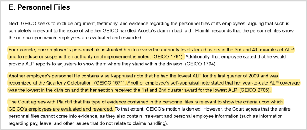 order saying GEICO employee self-appraisal's are relevant - Hines v. GEICO INDEMNITY COMPANY, MD Florida 2016  