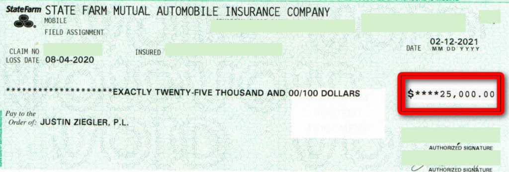 $25k bodily injury insurance settlement check
