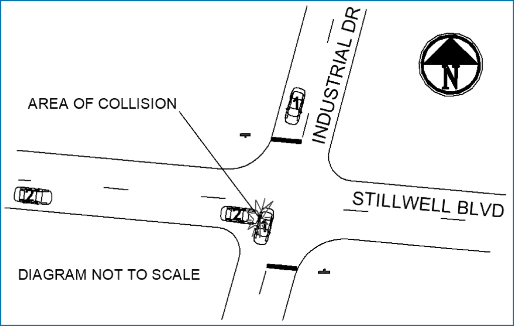 diagram of T-bone intersection accident from crash report