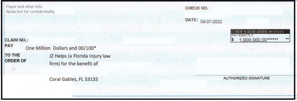 $1,000,000 settlement check 